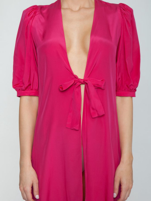 Silk Crepe De Chine Tricolor Midi Robe - Hot Pink/citronelle/purple