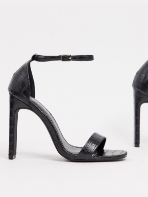 Glamorous Barely There Sandals With Set Back Heel In Black Croc