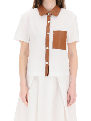 Staud Anton Vegan Leather Contrast Detail Shirt