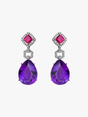 Rubellite & Amethyst Drop Earrings