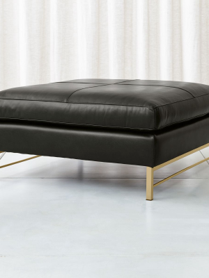 Tyson Leather Square Cocktail Ottoman With Brass Base