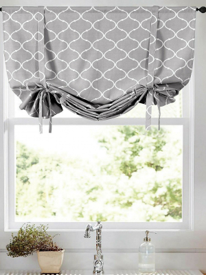 Kate Aurora Gray & White Lattice Clover Ultra Luxurious Tie Up Window Curtain Shades