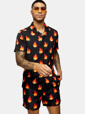 Black Flame Print Slim Shirt