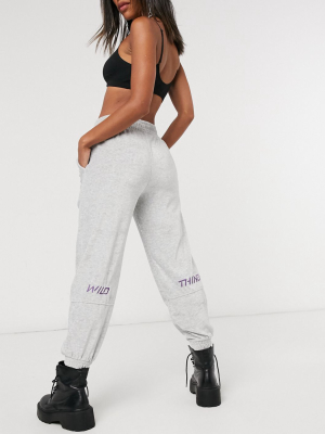 Bershka Velour Sweatpants In Ecru