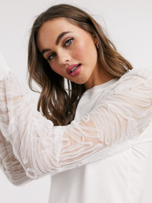 New Look Organza Sleeve Sweater In White