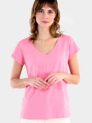 V-neck Cotton T-shirt | Bubble Pink