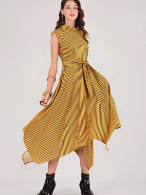 Mustard Handkerchief Point Hem Dress