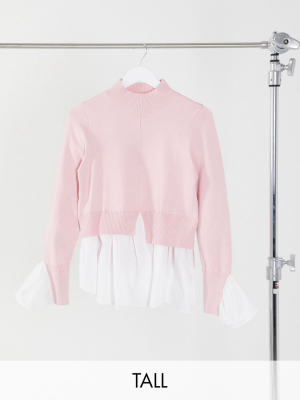 New Look Tall 2 In 1 Sweater With Undershirt Detail In Light Pink