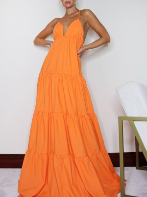 Orange Woven Tiered Smock Maxi Dress