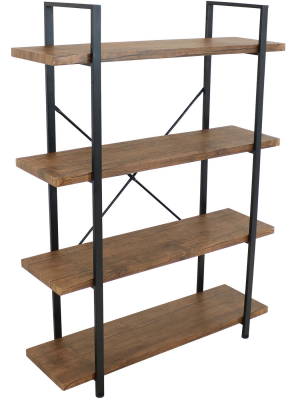 4-tier Industrial Style Freestanding Open Shelf - Teak Veneer - Sunnydaze Decor