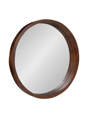 22" X 22" Hutton Round Wood Wall Mirror Walnut Brown - Kate And Laurel