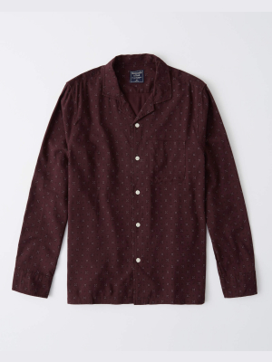 Long-sleeve Camp Collar Button-up Shirt