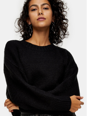 Black Super Cropped Brushed Knitted Sweater