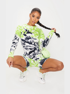 Green Tie Dye Thick Rib Long Sleeve Unitard