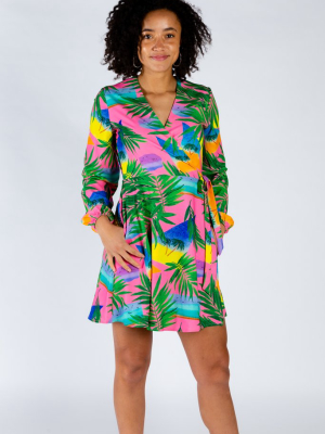 The Wave | Pink Painted Tropical Wrap Dress