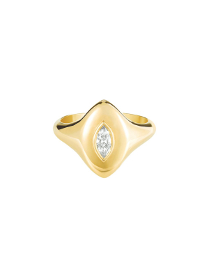 Marquise Diamond Pinky Ring - Yellow Gold