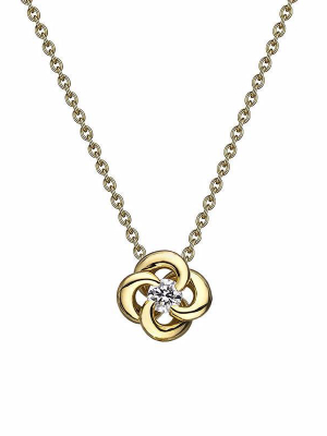 Entwined Petal Flower Necklace - 18ct Yellow Gold & 0.10ct Diamond