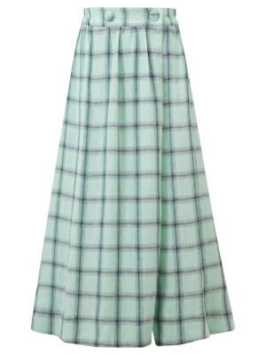 Double Breasted Seafoam Windowpane Linen Wrap Skirt