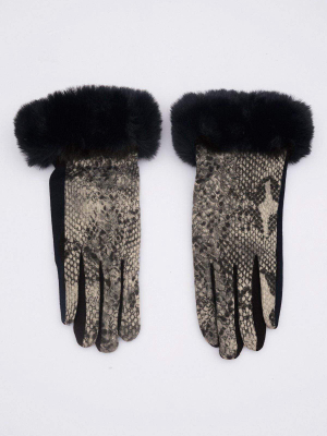 Snake Print Gloves In Black