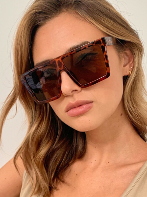 Brown Tortoise Oversized Flat Bar Sunglasses