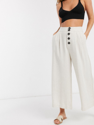 Stradivarius Wide Leg Pants With 5 Buttons In Beige