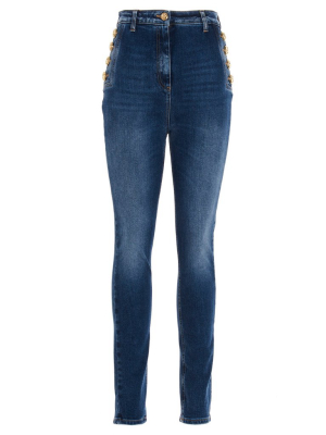 Elisabetta Franchi Botton Embellished High Waisted Jeans