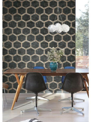 Wright Wallpaper In Black And Gold From The Metalworks Collection By Seabrook Wallcoverings