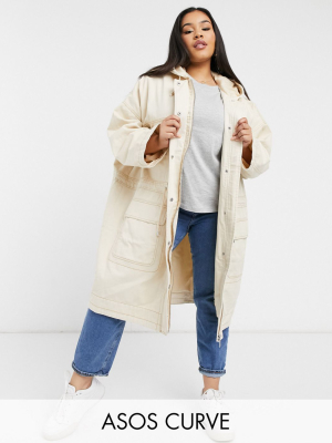 Asos Design Curve Contrast Stitch Oversized Parka In Cream