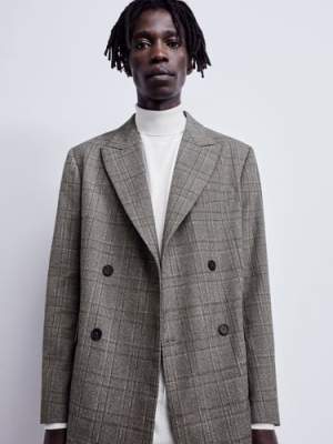Double Breasted Textured Weave Jacket