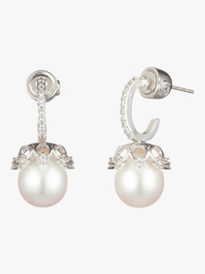 Freshwater Pearl Pavé Drop Earrings