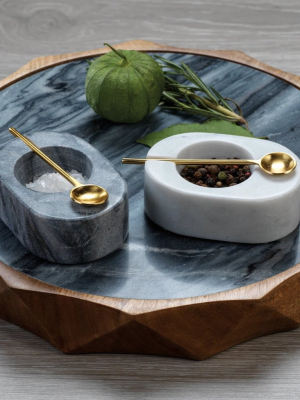 Tuscan Marble Salt & Pepper Bowl With Gold Spoon
