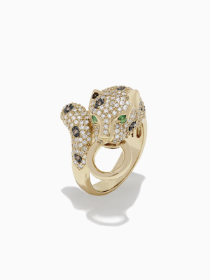 Effy Signature 14k Yellow Gold Diamond And Emerald Panther Ring, 1.34 Tcw