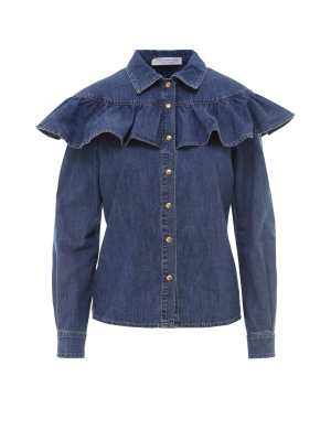 Philosophy Di Lorenzo Ruffle Detail Denim Shirt