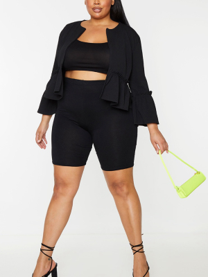 Plus Black Frill Sleeve Blazer