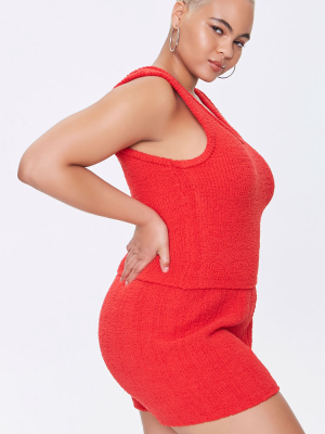 Plus Size Ribbed Tank Top & Shorts Set