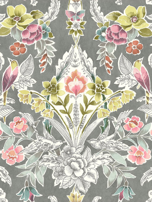 Vera Floral Damask Wallpaper In Multicolor From The Bluebell Collection By Brewster Home Fashions