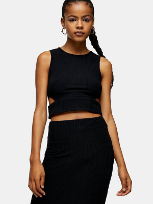 Black Ribbed Cut Out Top