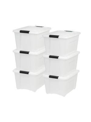 Iris 32 Quart Stack And Pull Storage Container Box Bin System W/ Lids (6 Count)