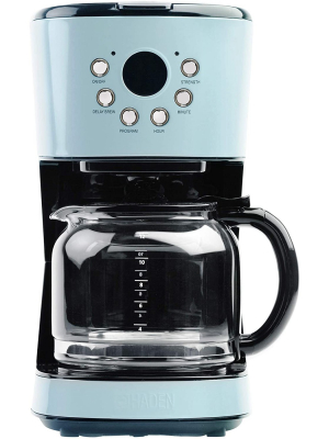 Haden 75032 Heritage Innovative 12 Cup Capacity Programmable Vintage Retro Home Countertop Coffee Maker Machine With Glass Carafe, Turquoise Blue