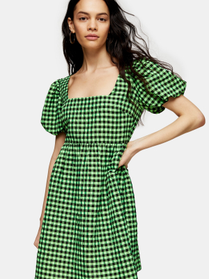 Lime Green Gingham Mini Dress