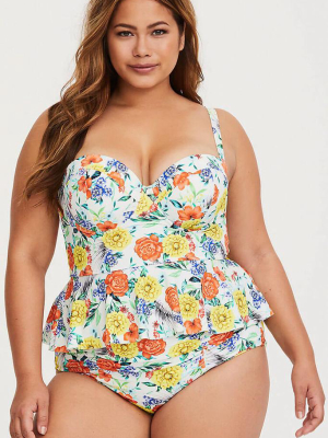 Plus Size Boho Floral Underwire Peplum Tankini Swimsuit - Two Piece Set