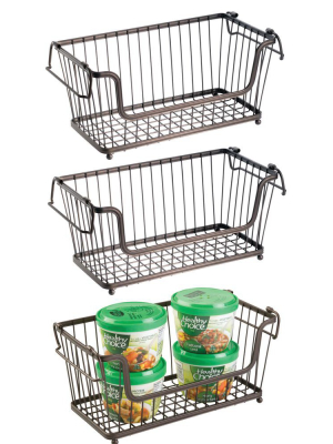 Mdesign Stackable Metal Food Storage Basket With Handles, 3 Pack