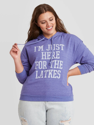 Women's I'm Just Here For The Latkes Hooded Sweatshirt - Heather Blue