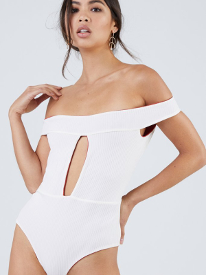 Sunbeam Reversible Ribbed Off Shoulder One Piece Swimsuit - Shell White/ Scarlet Red