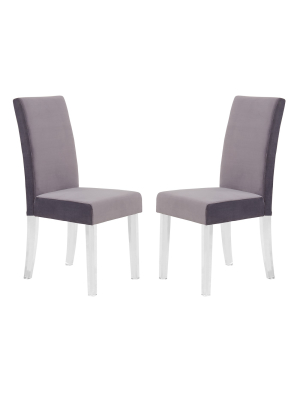 Set Of 2 Dalia Modern And Contemporary Dining Chair In Gray Velvet With Acrylic Legs - Armen Living