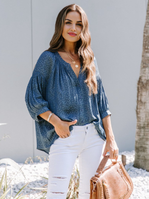 Carla Embossed Button Down Blouse - Blue