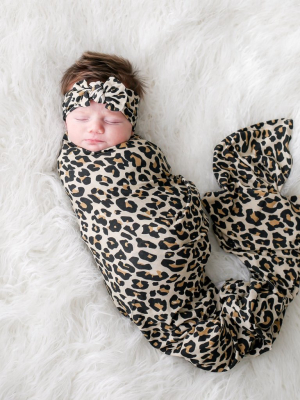 Lana Leopard Tan Swaddle Headband Set