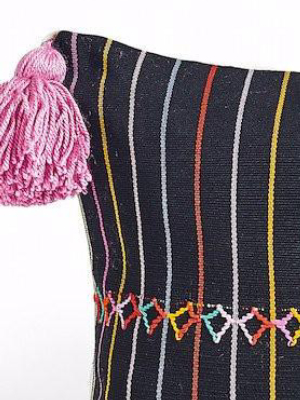 Festive Embroidered Lumbar Pillow With Tassels