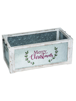 Transpac Metal 20 In. White Christmas Merry Container