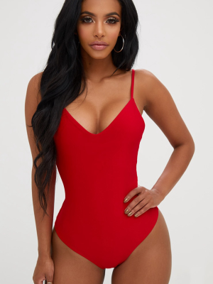 Shape Red Slinky Plunge Bodysuit